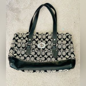 Authentic COACH Hamptons Signature Satchel Black & Gray Jacquard Handbag  F13070